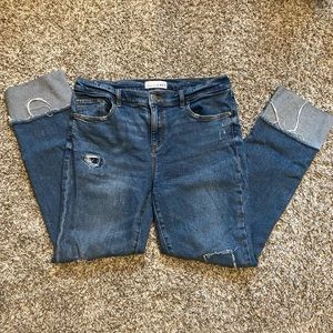 LOFT Modern Straight Distressed Jeans with Patches, Size 6